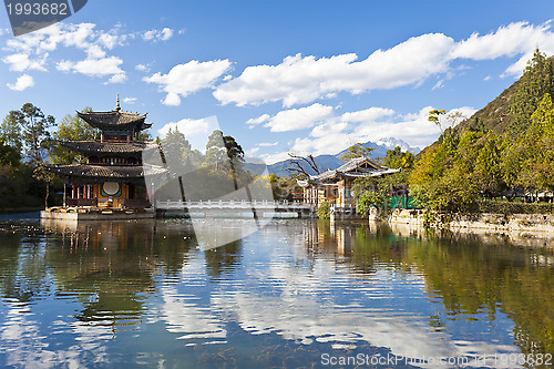 Image of Lijiang old town and Jade Dragon Snow Mountain in China