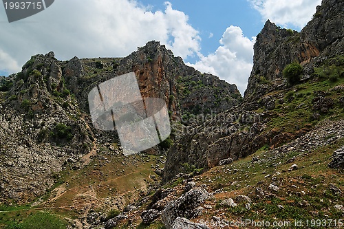 Image of Rocky Mirador de Bailon gorge near Zuheros  in Spain on cloudy day