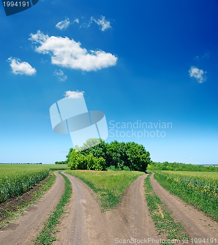 Image of two rural road in green field