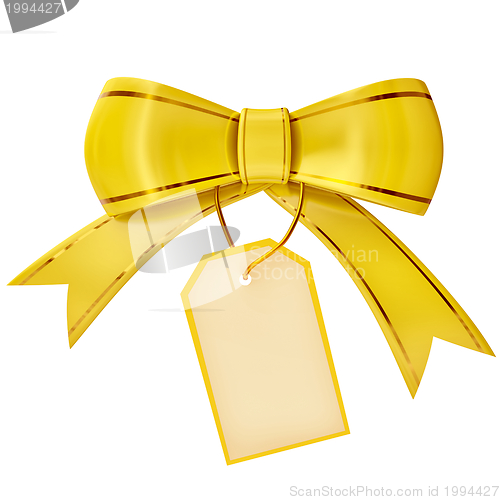 Image of yellow Christmas bow with label