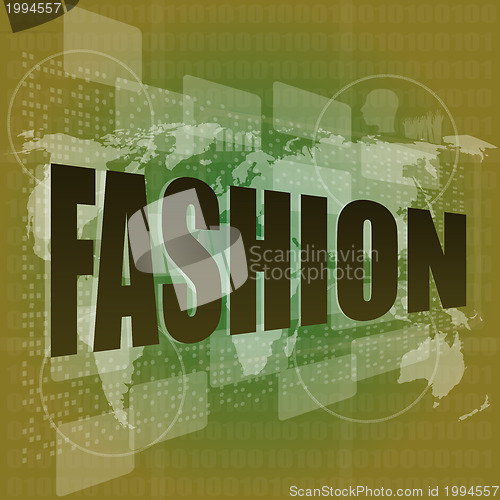 Image of Fashion word on digital screen background