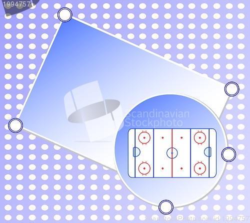 Image of ice hockey field on blue greetings card - sports background