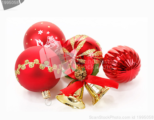 Image of Red christmas balls on white