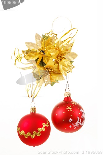 Image of Red christmas balls on white