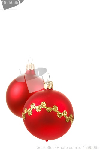 Image of Red christmas balls on white