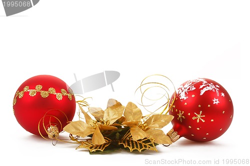 Image of Red christmas balls on white