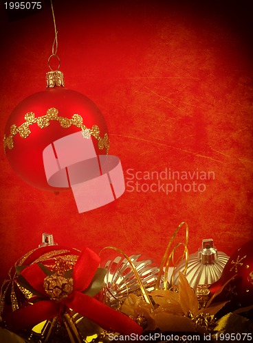 Image of red grunge christmas balls background 