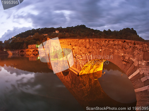Image of Devils Bridge at Night in Lucca, Italy