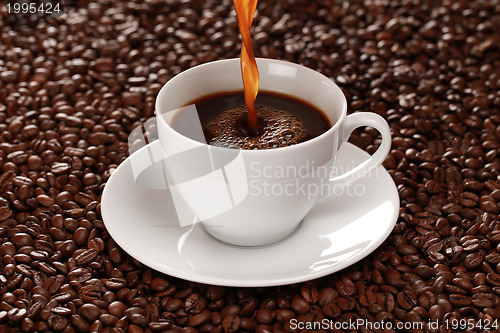 Image of Hot coffee pouring into a cup