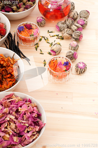 Image of Herbal natural floral tea infusion with dry flowers