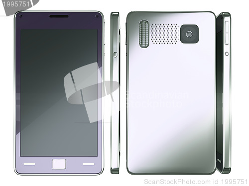 Image of Front, side and rear views of Smart phone isolated 