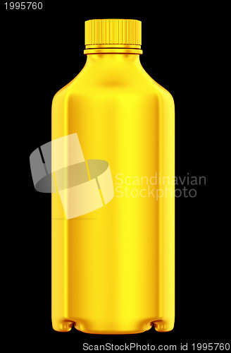 Image of Golden bottle for chemicals or drugs isolated on black 