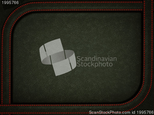 Image of Black leather background with stitched red rounded frame