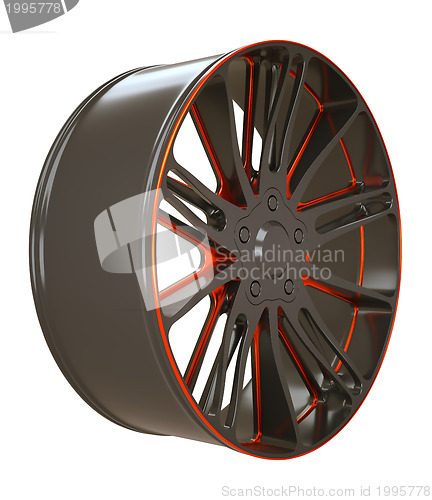 Image of Vehicle Black and red disc or wheel isolated 