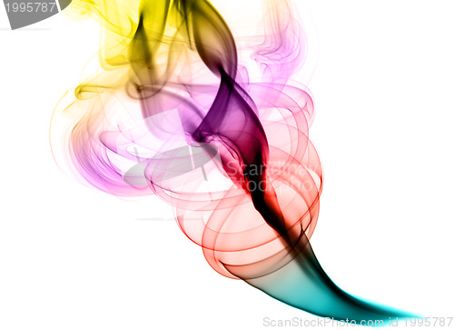 Image of Colorful Abstract fume swirls on white