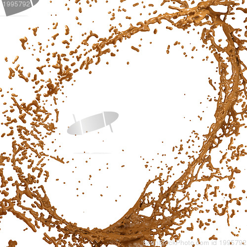 Image of Hot chocolate or cocoa splash and droplets isolated 