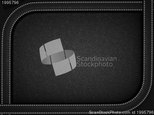 Image of Black leather background with rounded stitched frame