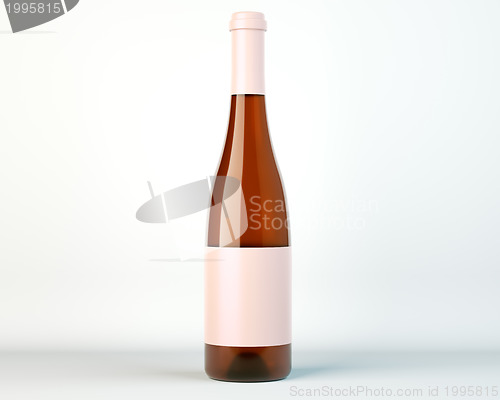 Image of Corked bottle of white wine or brandy with blank label 