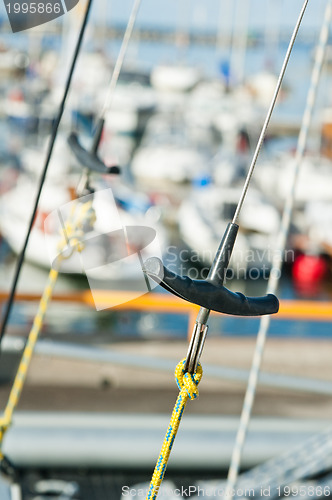 Image of Close-up shot of rope. Taken at a shipyard. 