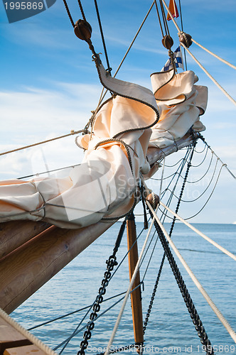 Image of Close-up shot of rope. Taken at a shipyard. 