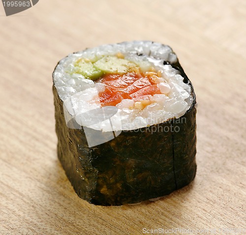 Image of sushi with salmon and avocado