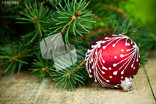 Image of christmas decoration and fir tree 