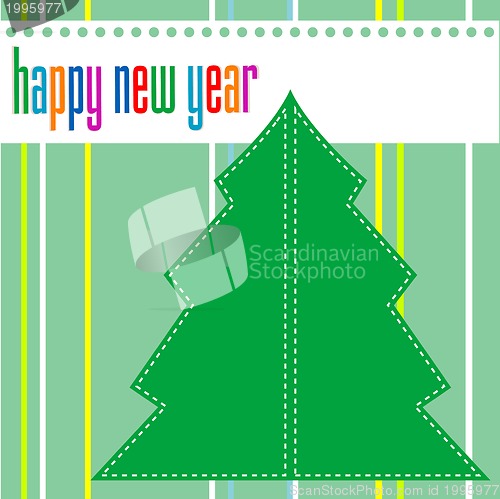 Image of Merry christmas and happy new year tree on green background
