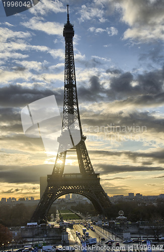 Image of La Tour Eiffel - Winter sunrise in Paris at Eiffel Tower, view f