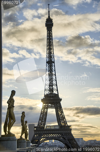 Image of La Tour Eiffel - Winter sunrise in Paris at Eiffel Tower, view f