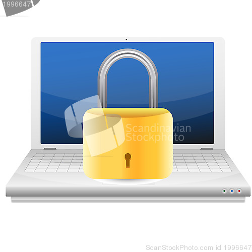 Image of Security concept with padlock and laptop
