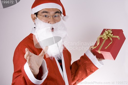 Image of Santa Claus Holding A Present