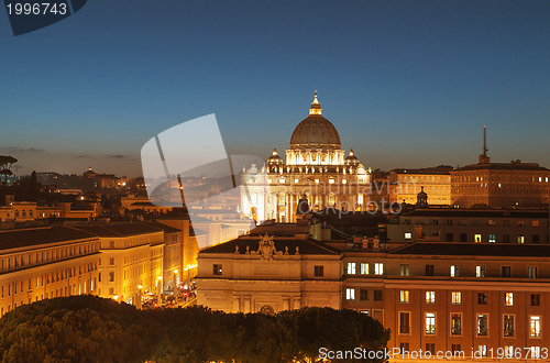 Image of The magnificent evening view of St. Peter's Basilica in Rome fro