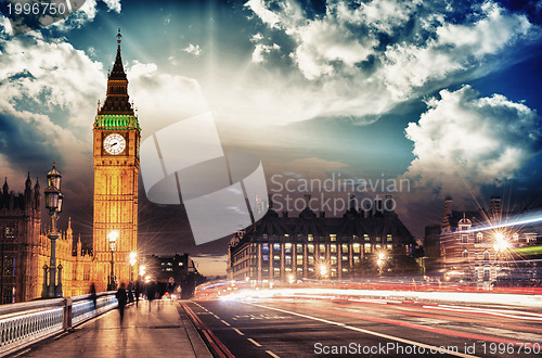 Image of Beautiful colors of Big Ben from Westminster Bridge at Sunset - 