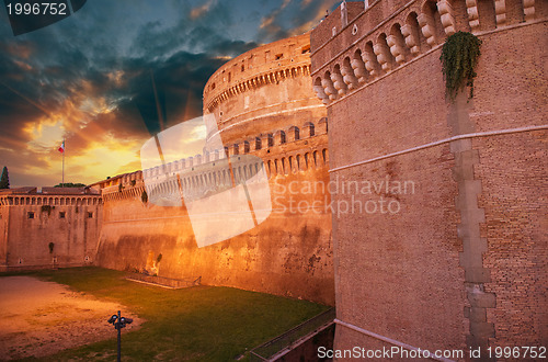 Image of Castel Santangelo at autumn sunset, beautiful side view - Rome