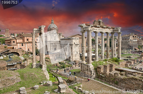 Image of Sunset above Ancient Ruins of Rome - Imperial Forum