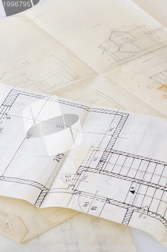 Image of Architectural plans of the old paper and file with the project