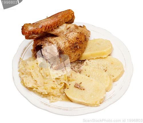 Image of Traditional czech roasted duck with cabbage and dumplings