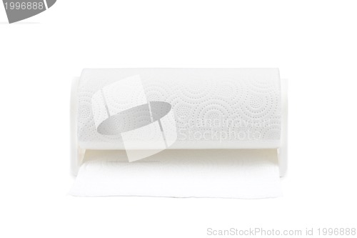 Image of White paper towel roll with white background