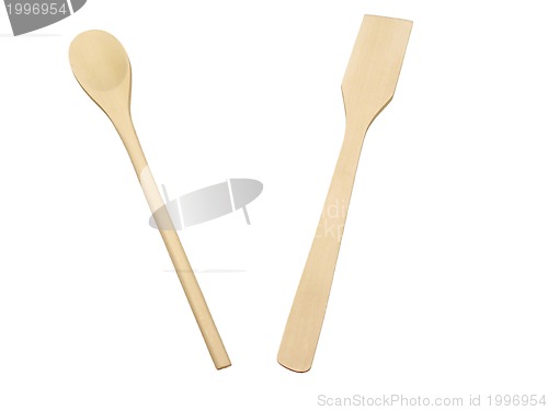 Image of Set from wooden kitchen devices isolated on the white