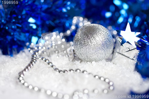 Image of silver christmas decoration bauble on white