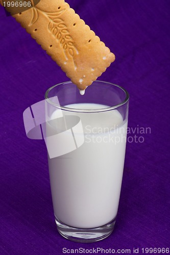 Image of a glass of milk with a cookie