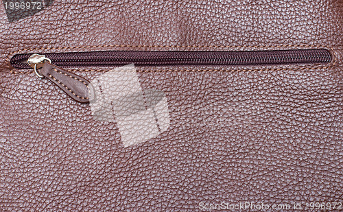 Image of zipper on brown leather