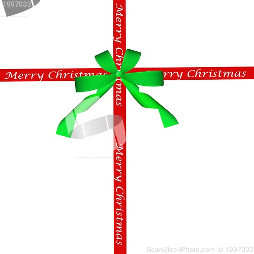 Image of Green bow and red christmas ribbon