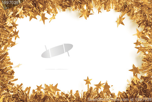 Image of Christmas Gold Tinsel as a border isolated against a white background