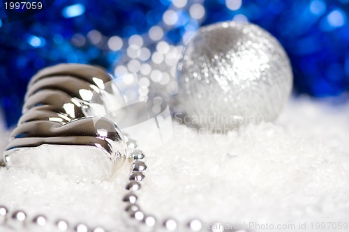 Image of silver christmas decoration bauble on white