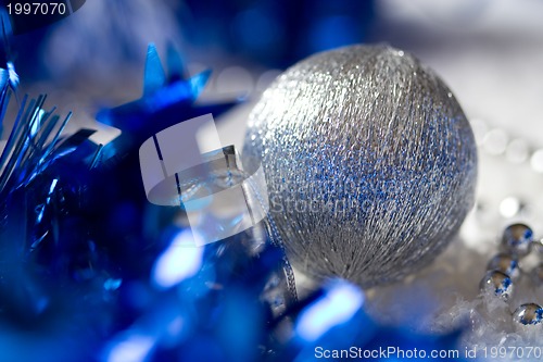 Image of silver christmas decoration bauble on white