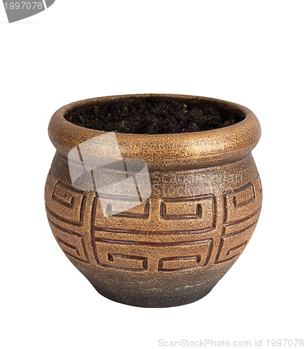 Image of clay flower pot over white background