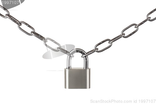 Image of The padlock and chains isolated on a white background.