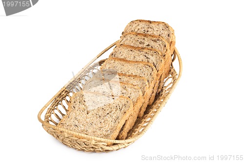 Image of Basket with bread isolated on white.