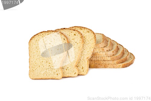 Image of wheaten bread sliced, on white